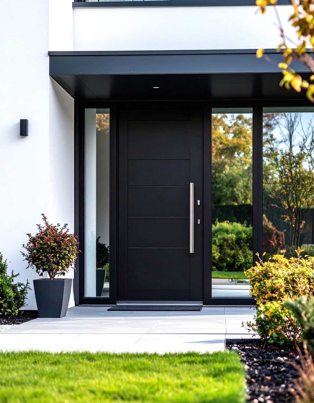 Modern Black Glass and Steel Door - 24 White House Ideas With Black Doors