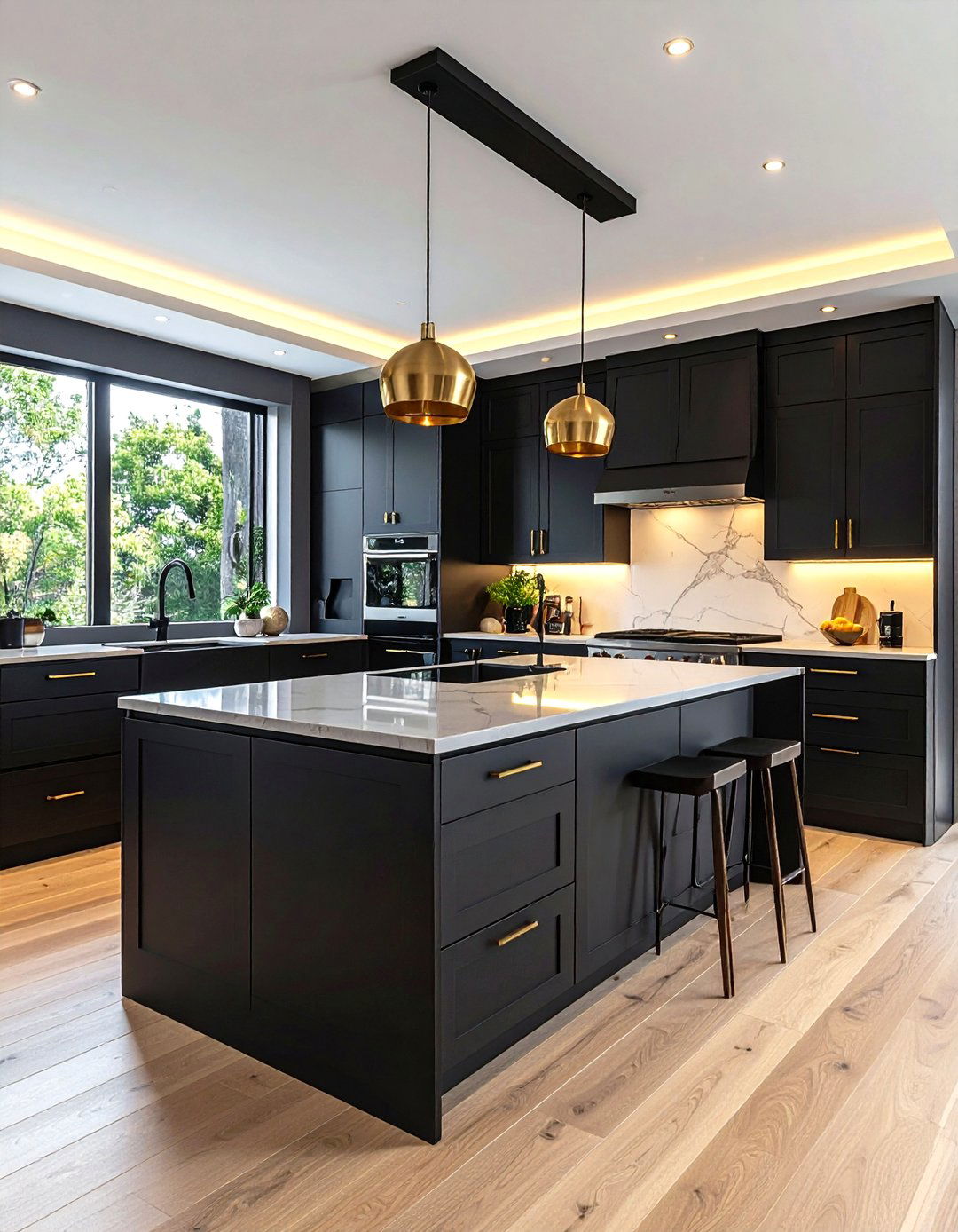 Modern Black Kitchen Cabinets with Brown Wood - 24 Black and Brown Interior Design Ideas