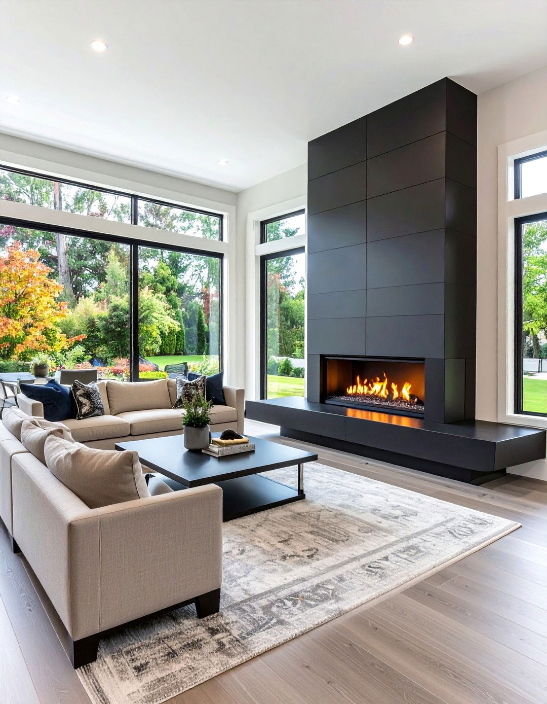 Modern Black Linear Gas Fireplace - 24 Black Fireplace Ideas
