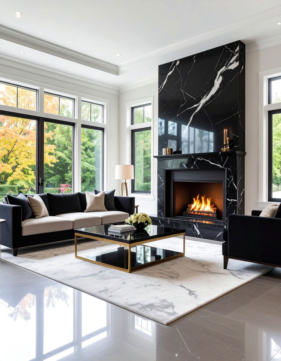Modern Black Marble Fireplace Surround - 24 Black Fireplace Ideas
