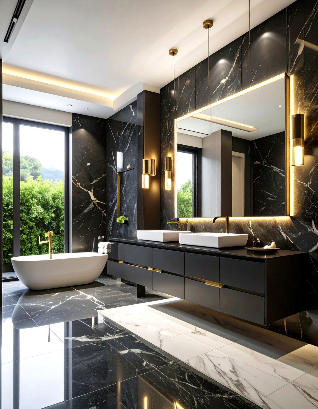 Modern Black Marble Luxury Suite - 24 black and gold powder room ideas