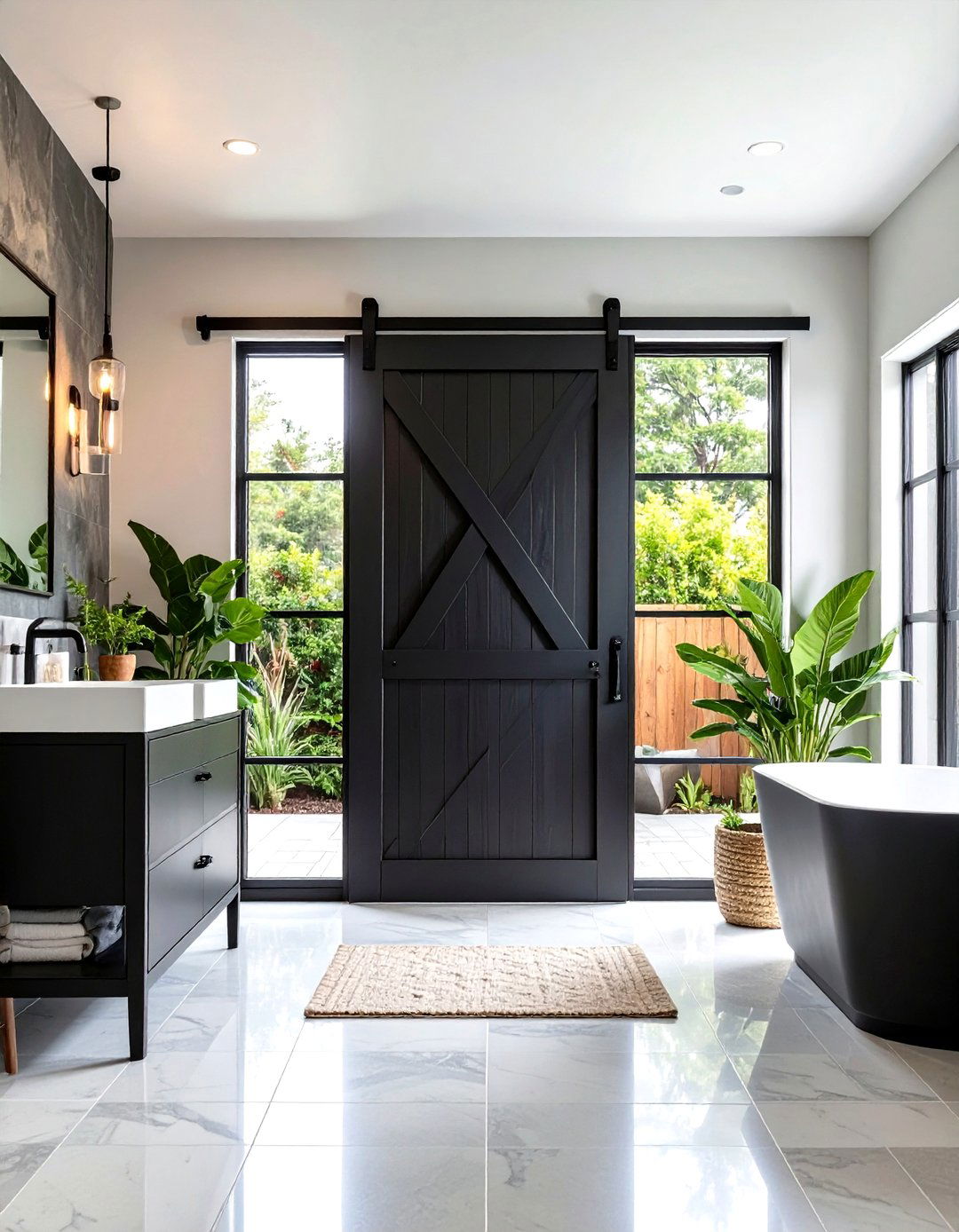 Modern Black Metal Frame Bathroom Barn Door - 24 Bathroom Barn Door Ideas