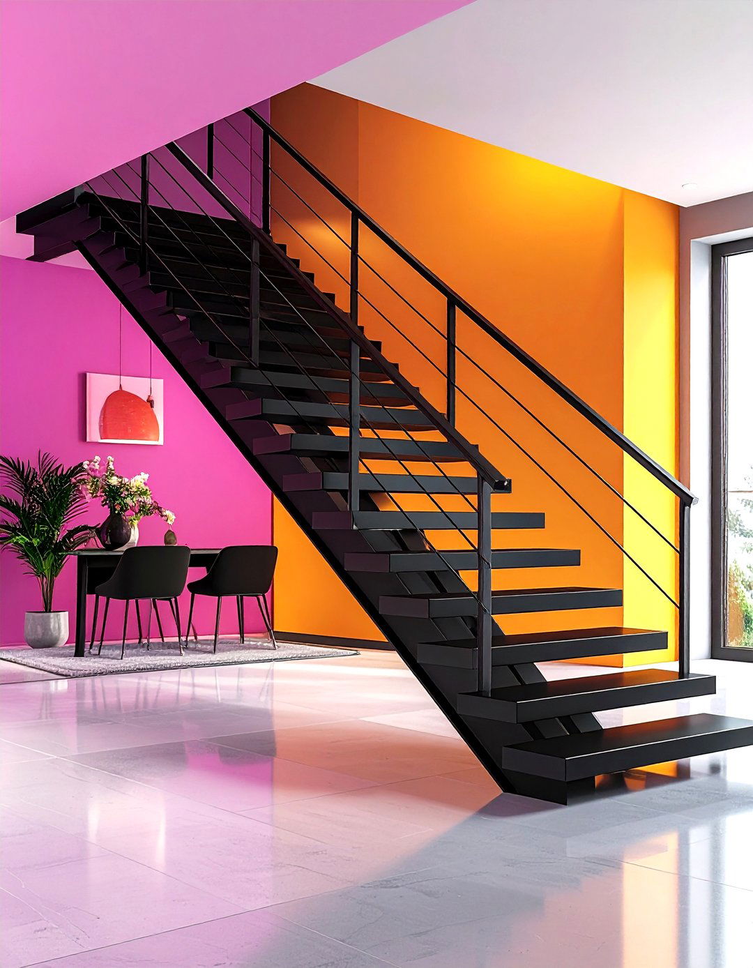 Modern Black Mono Stringer Staircase - 24 black staircase ideas