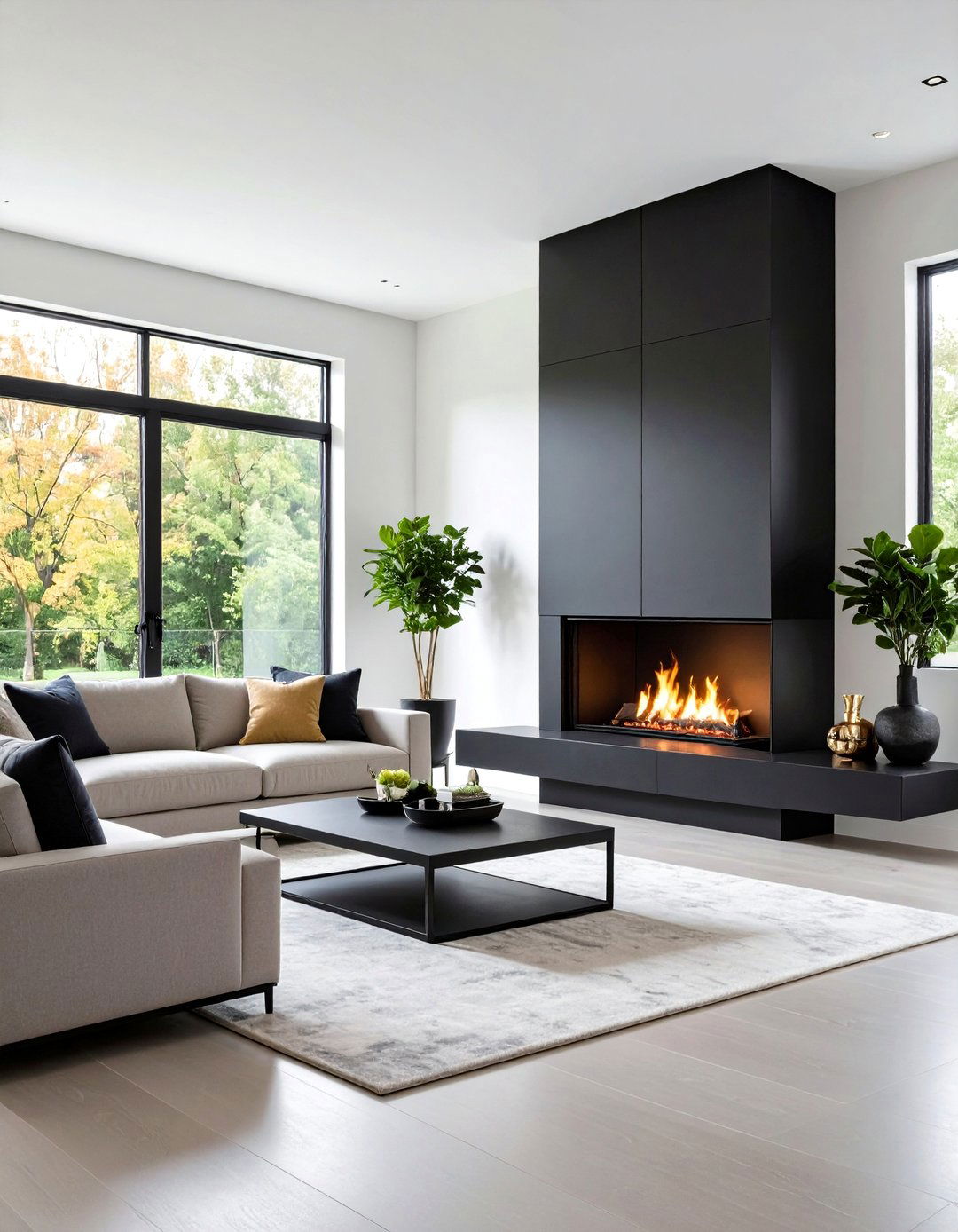 Modern Black Steel Linear Wall Mount - 24 Black Fireplace Ideas