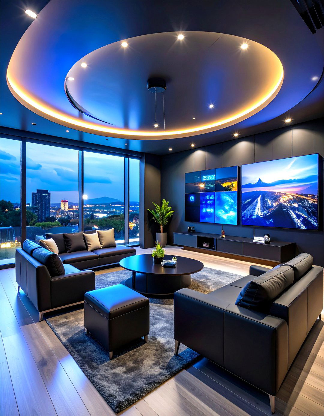 Modern Black Tech Cave - 24 Black Man Cave Ideas