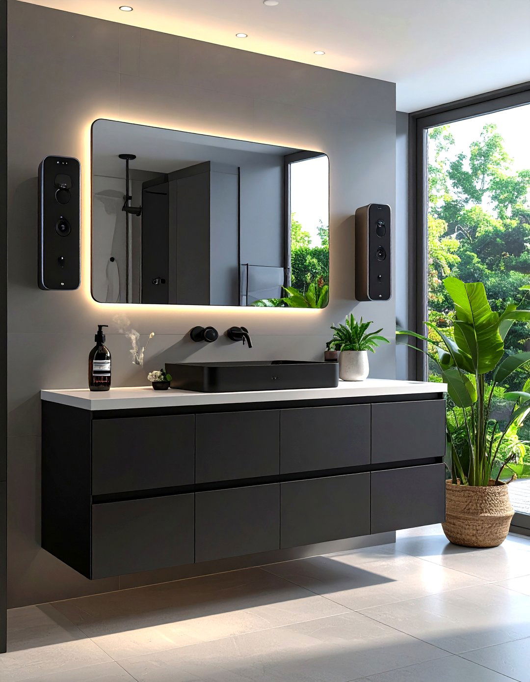 Modern Black Vanity with Smart Features - 24 Black Vanity Bathroom Ideas