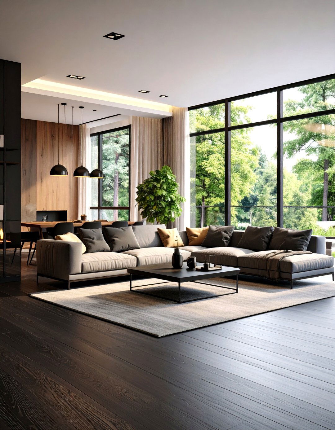 Modern Black Vinyl Plank Design - 24 Black Floor Living Room Ideas