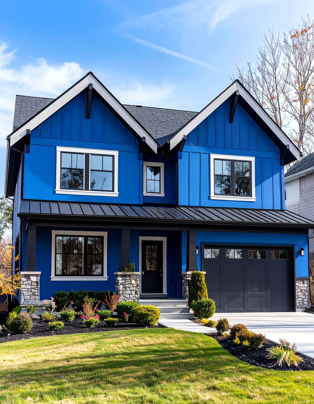 Modern Blue Stucco With Black Architectural Details - 24 Dark Blue House With Black Trim