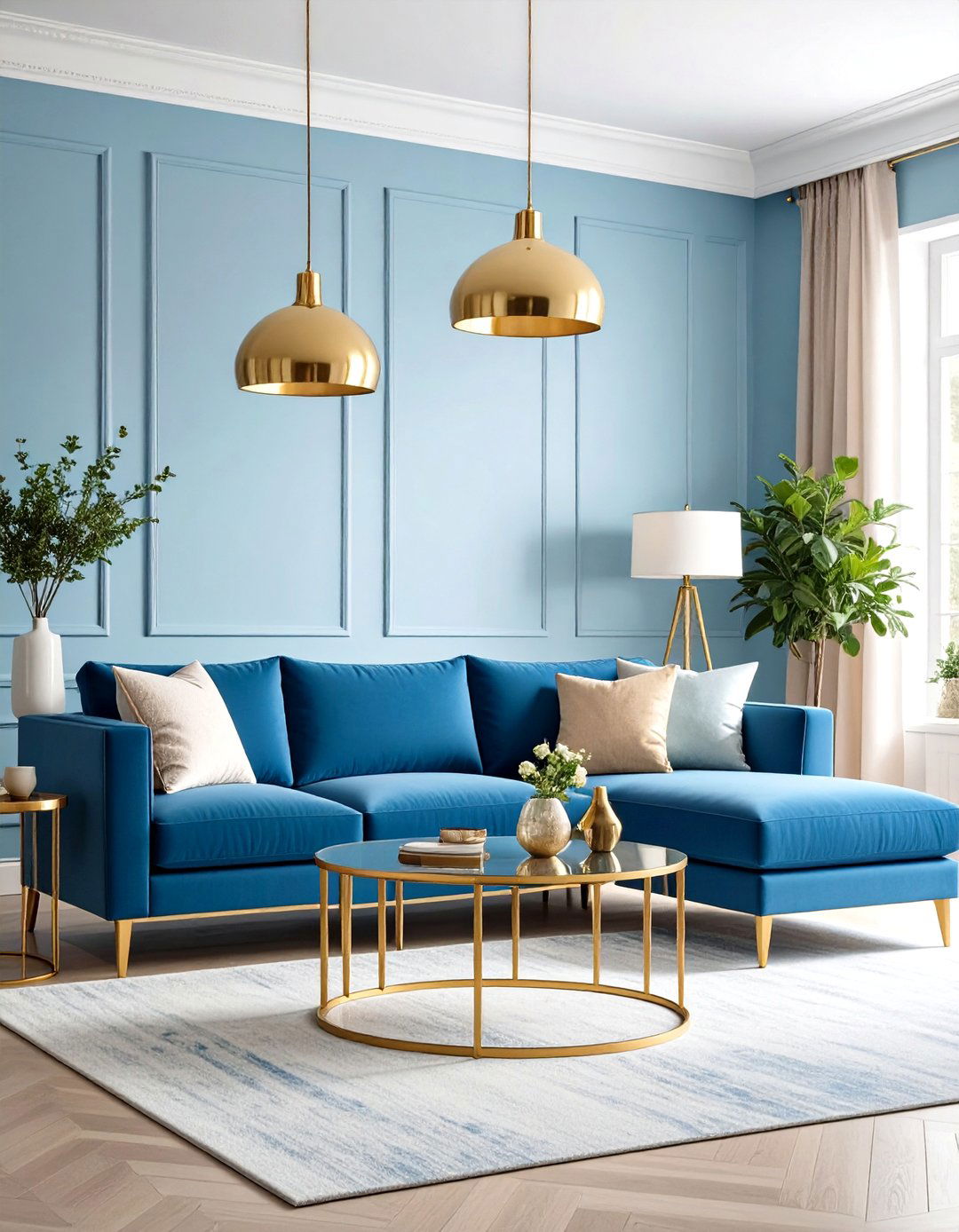 Modern Blue and Gold Open Concept - 24 Blue and Gold Living Room Ideas