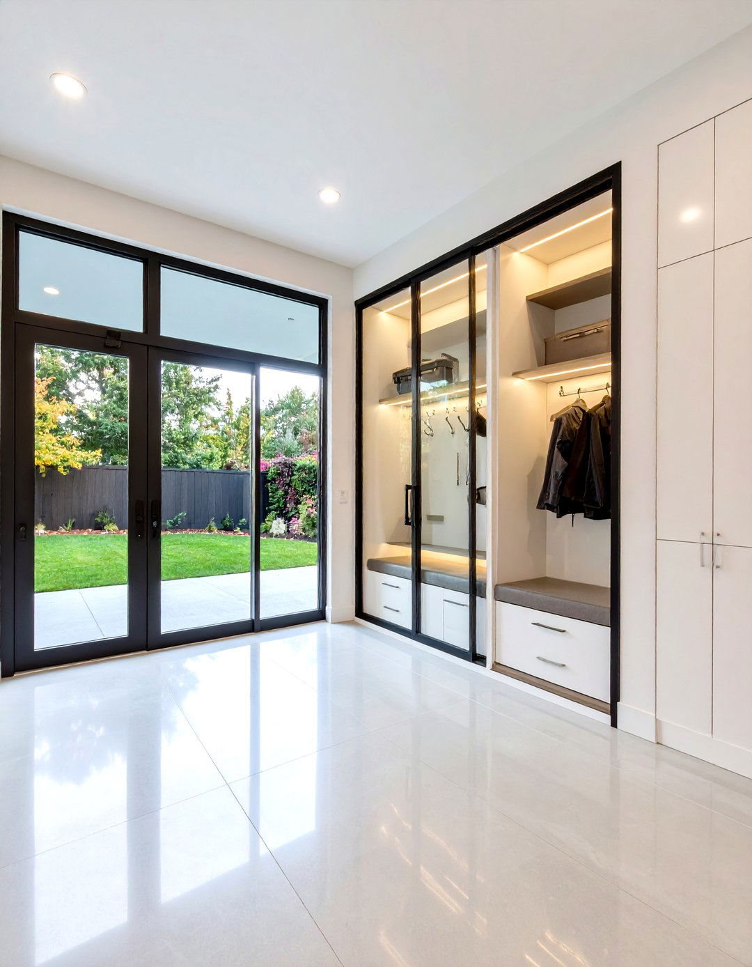 Modern Boot Room with Glass Elements - 24 Boot Room Ideas