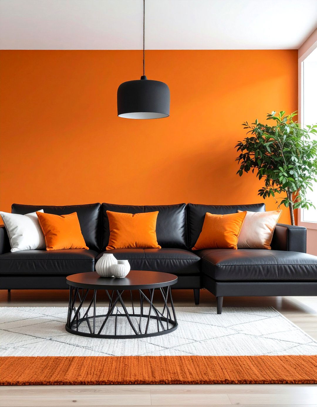 Modern Burnt Orange and Charcoal Living Room - 24 Black and Orange Living Room Ideas