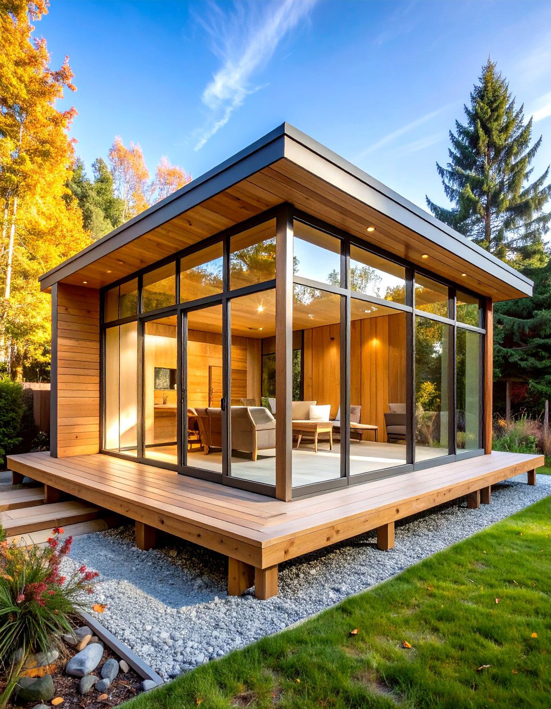 Modern Cabin Sauna with Panoramic Glass Walls - 24 Outdoor Sauna Ideas