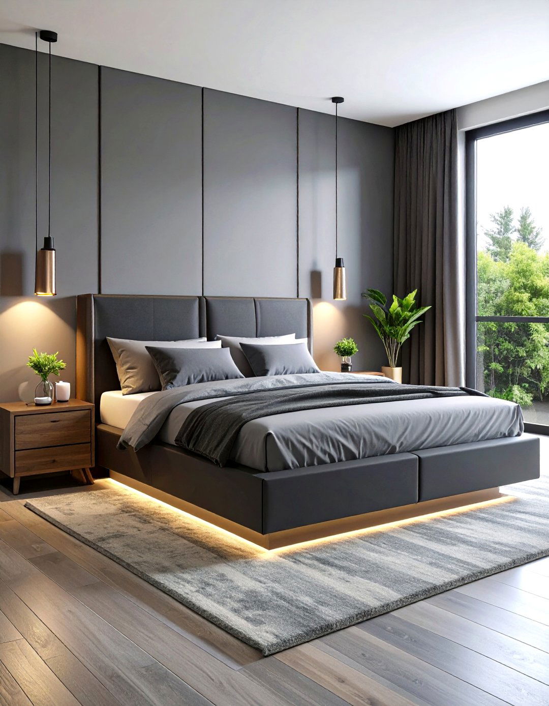 Modern Charcoal Platform Bed Design - 24 Charcoal Bedroom Ideas