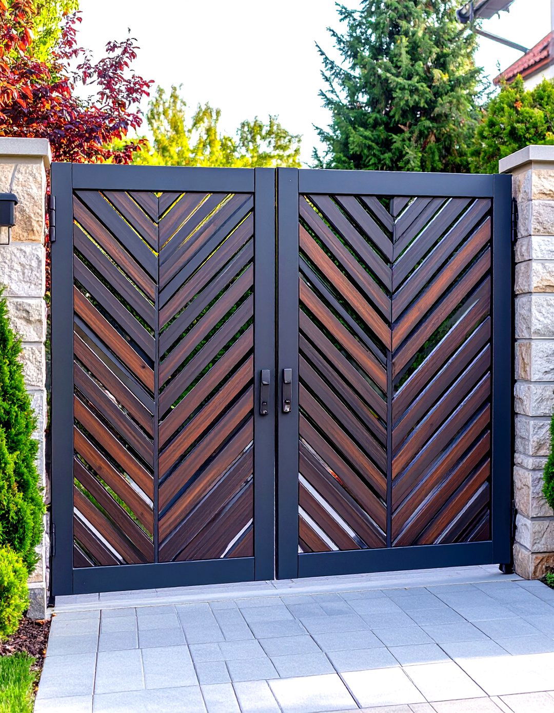 Modern Chevron Pattern Steel Gates - 24 Metal Garden Gate Ideas