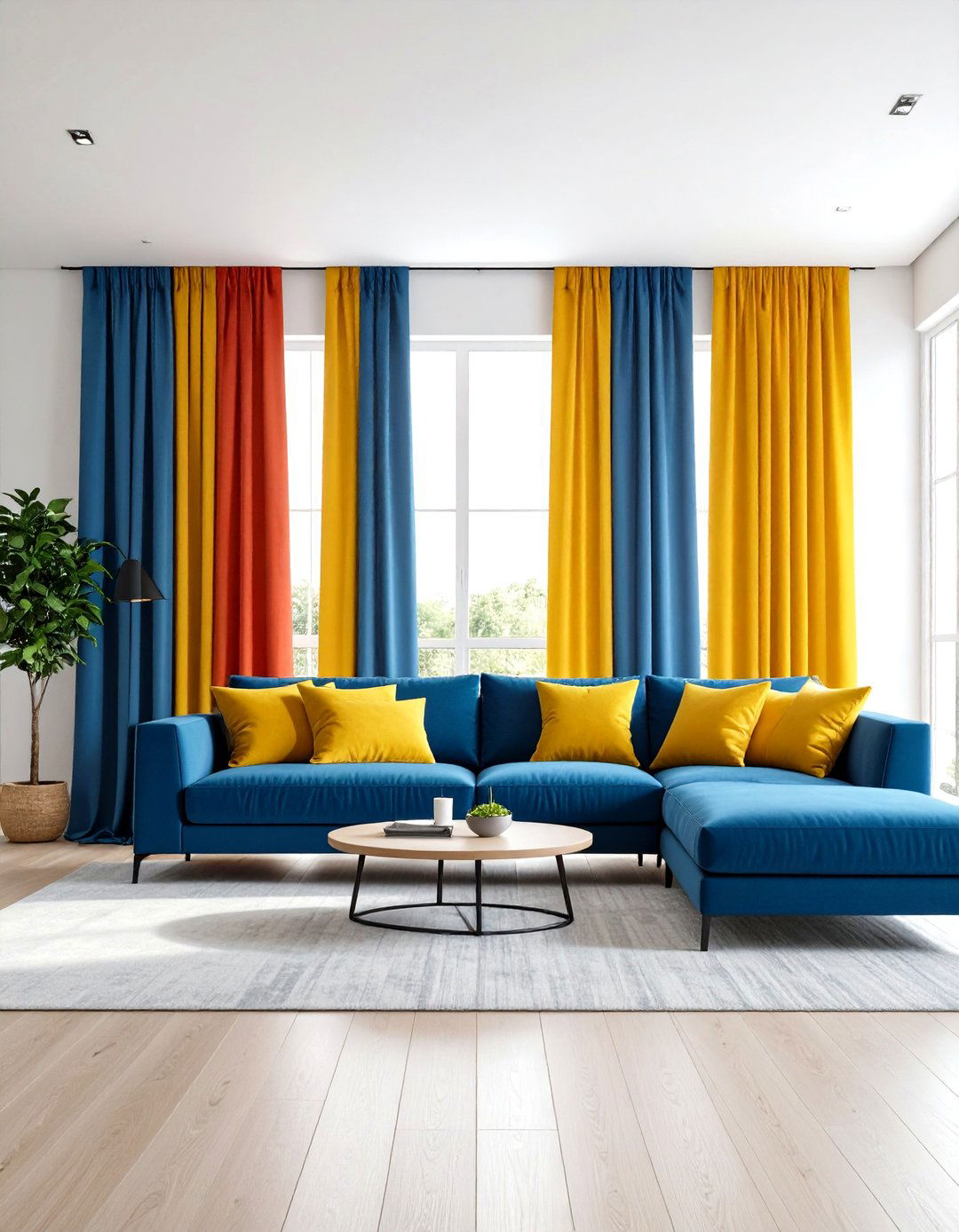 Modern Color Block Curtain Panels - 24 Living Room Curtain Ideas
