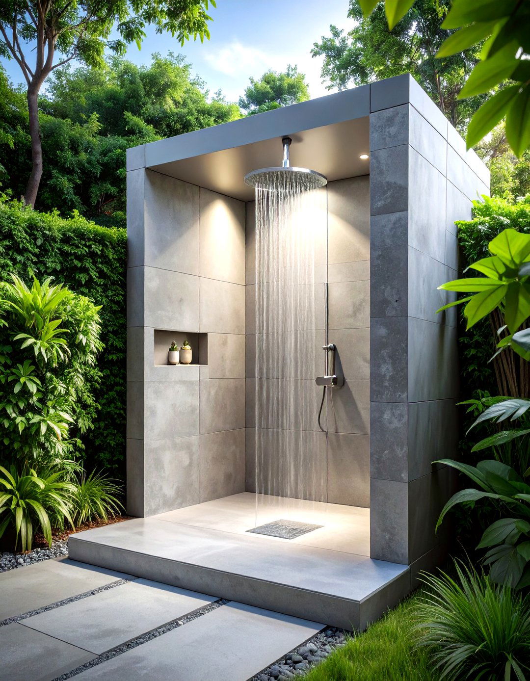 Modern Concrete Block Minimalist Shower Design - 24 Outdoor Shower Ideas