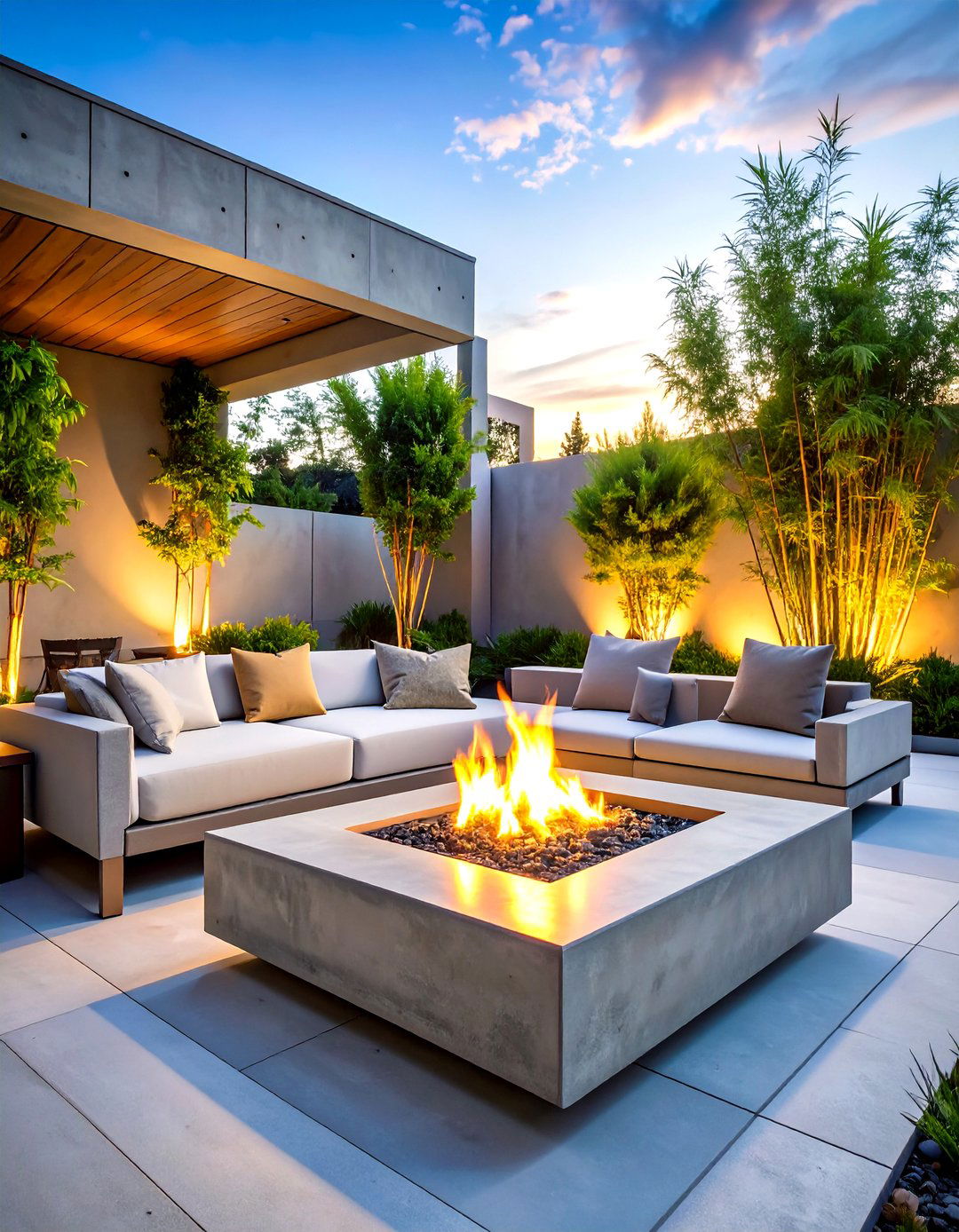 Modern Concrete Brutalist Firepit Statement - 24 Patio Ideas With Firepit