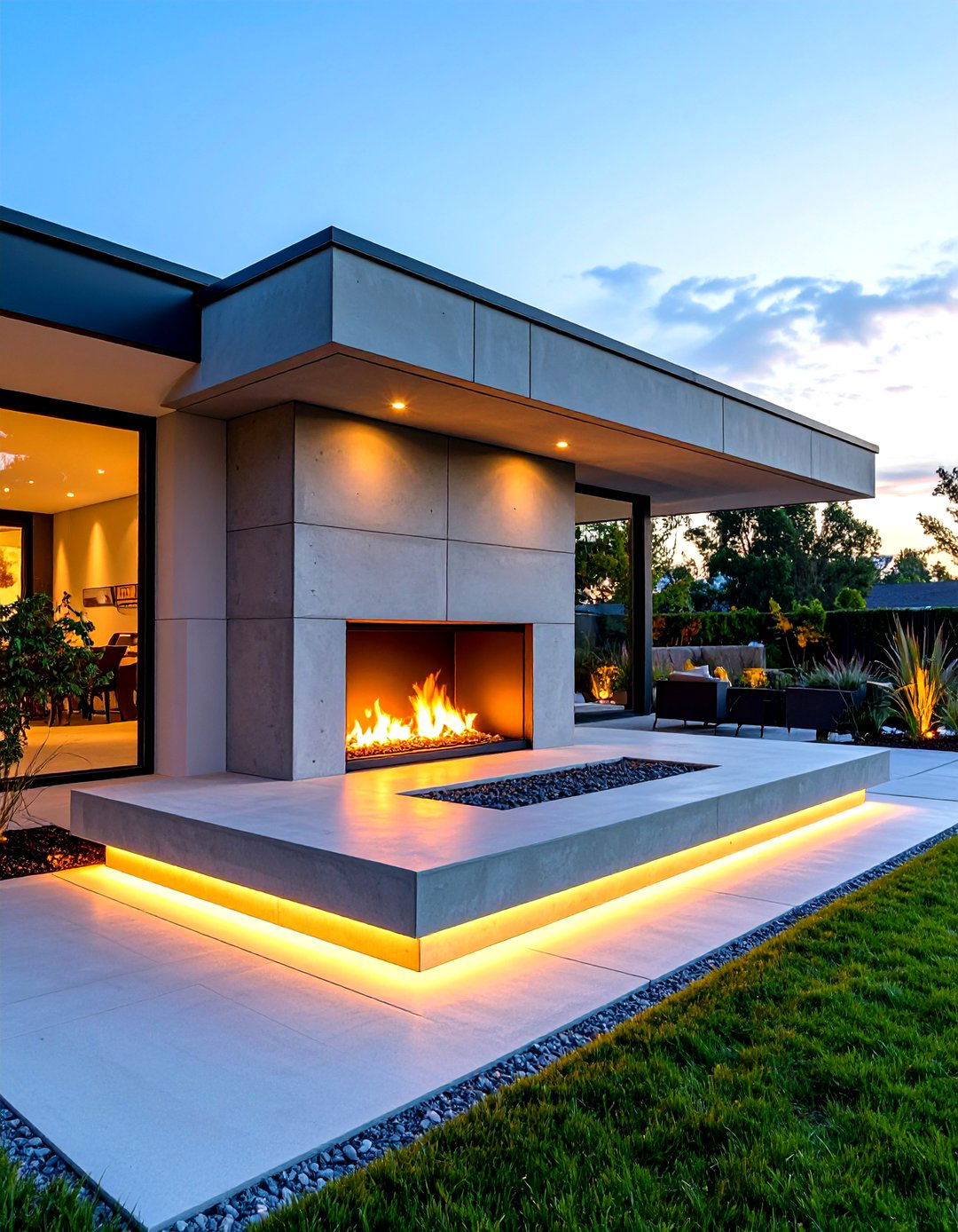Modern Concrete Corner Fireplace - 24 Outdoor Corner Fireplace Ideas