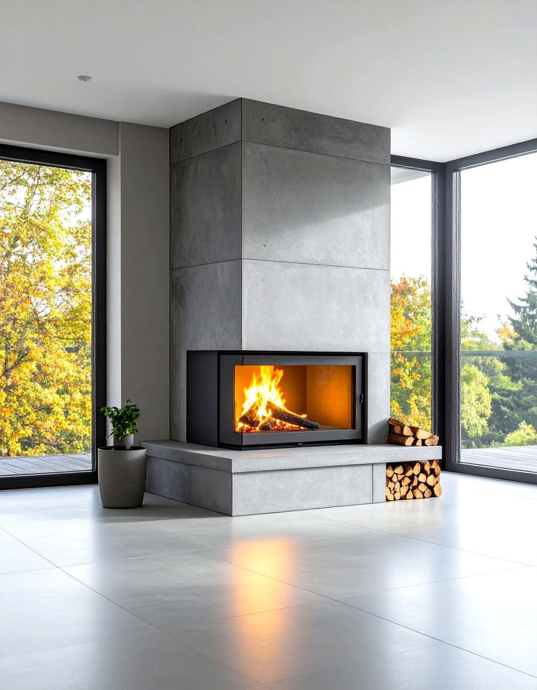 Modern Concrete Minimalist Approach - 24 Wood Stove Surround Ideas