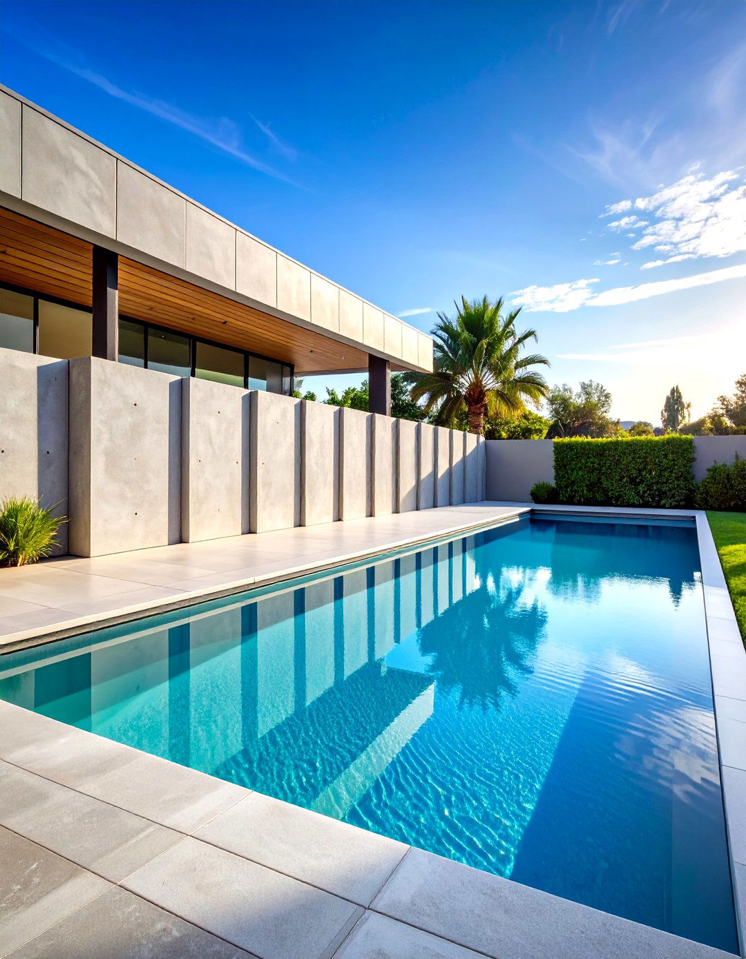Modern Concrete Pool Fence with Geometric Patterns - 24 Pool Fence Ideas