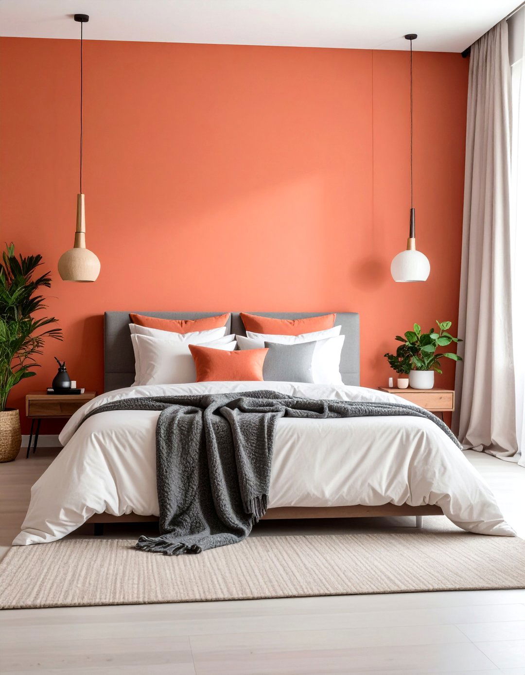 Modern Coral Accent Wall Bedroom - 24 Coral Bedroom Ideas