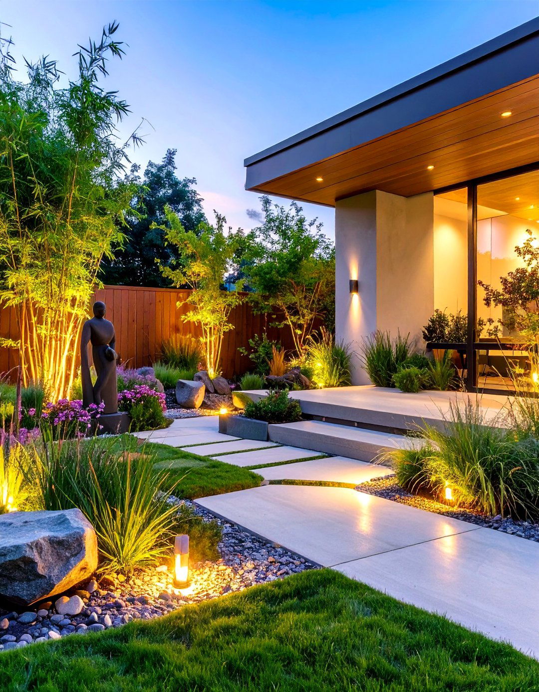 Modern Corner Garden with Contemporary Sculpture - 24 Corner Garden Ideas