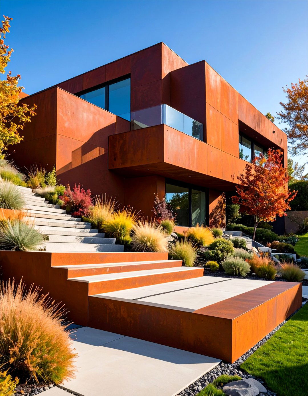 Modern Corten Steel Terracing - 24 Sloping Garden Design Ideas