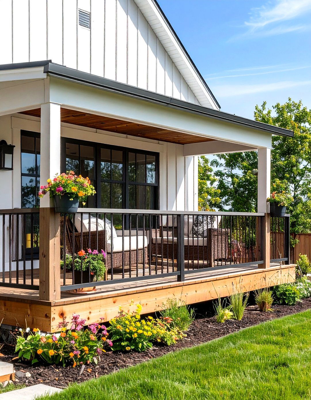 Modern Farmhouse Balcony with Board and Batten Siding - 24 Balcony Over Garage Ideas