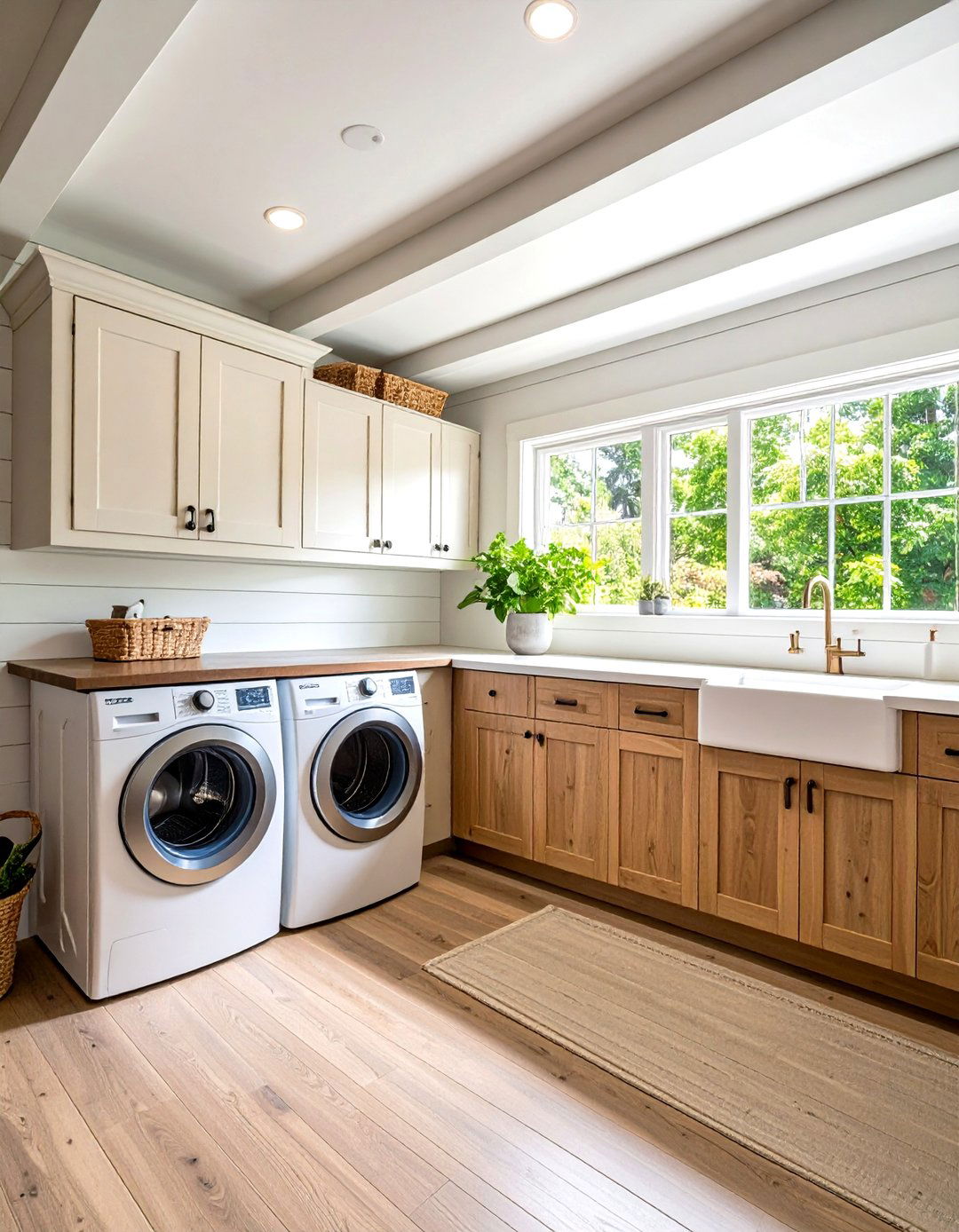 Modern Farmhouse Basement Laundry with Shiplap Walls - 24 basement laundry room ideas