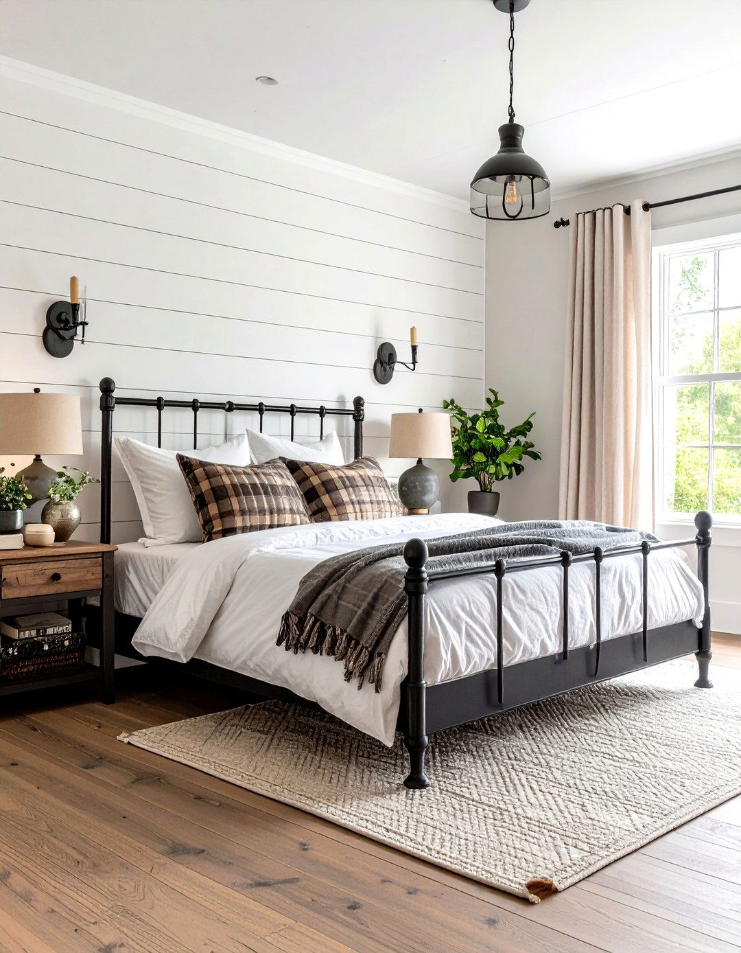 Modern Farmhouse Bedroom with Shiplap Walls - 24 Feminine Black and White Bedroom Ideas