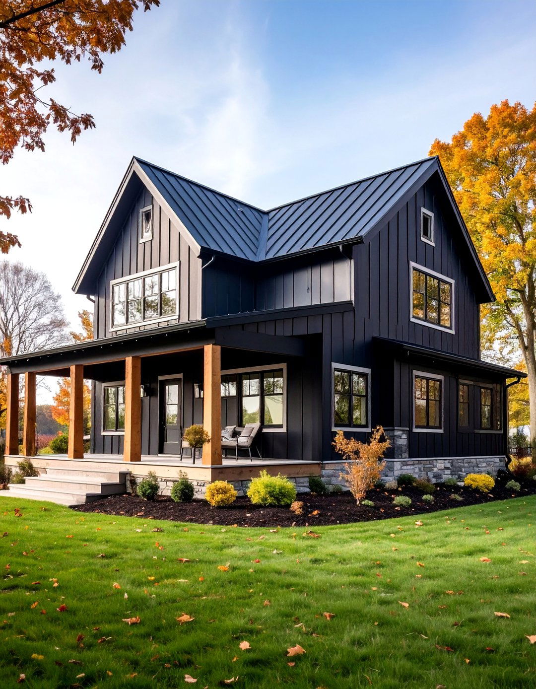 Modern Farmhouse Black Board and Batten - 24 black siding house ideas