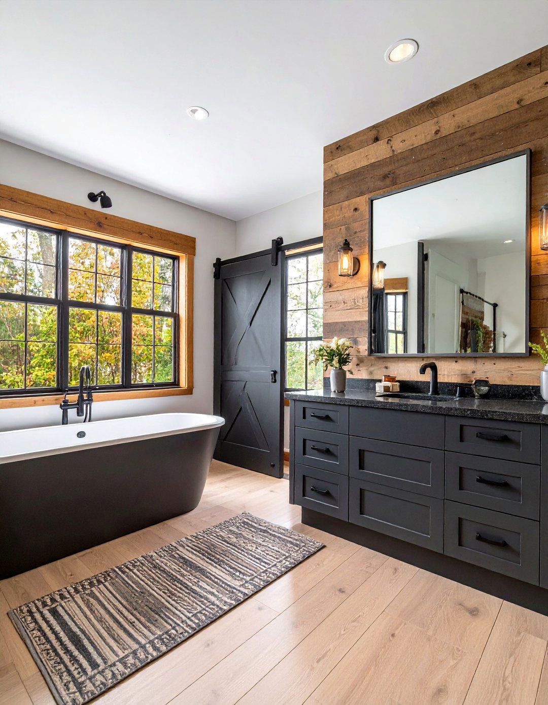 Modern Farmhouse Black Quartz with Shiplap - 24 bathroom with black countertops ideas