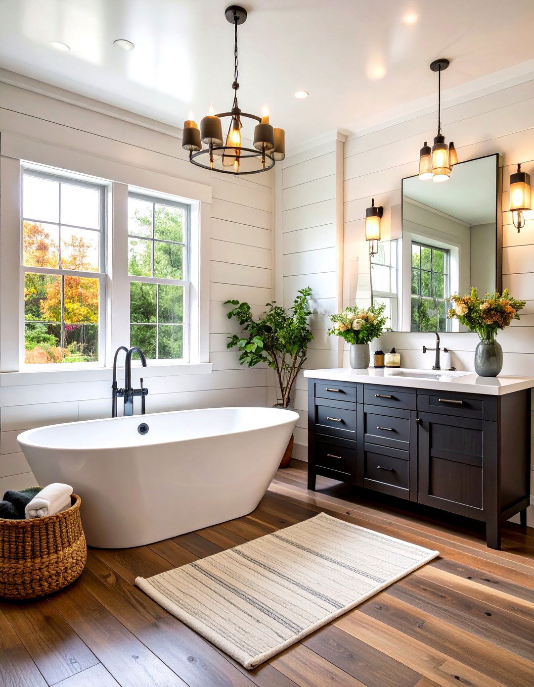 Modern Farmhouse Black and White Shiplap Bathroom - 24 shiplap bathroom ideas