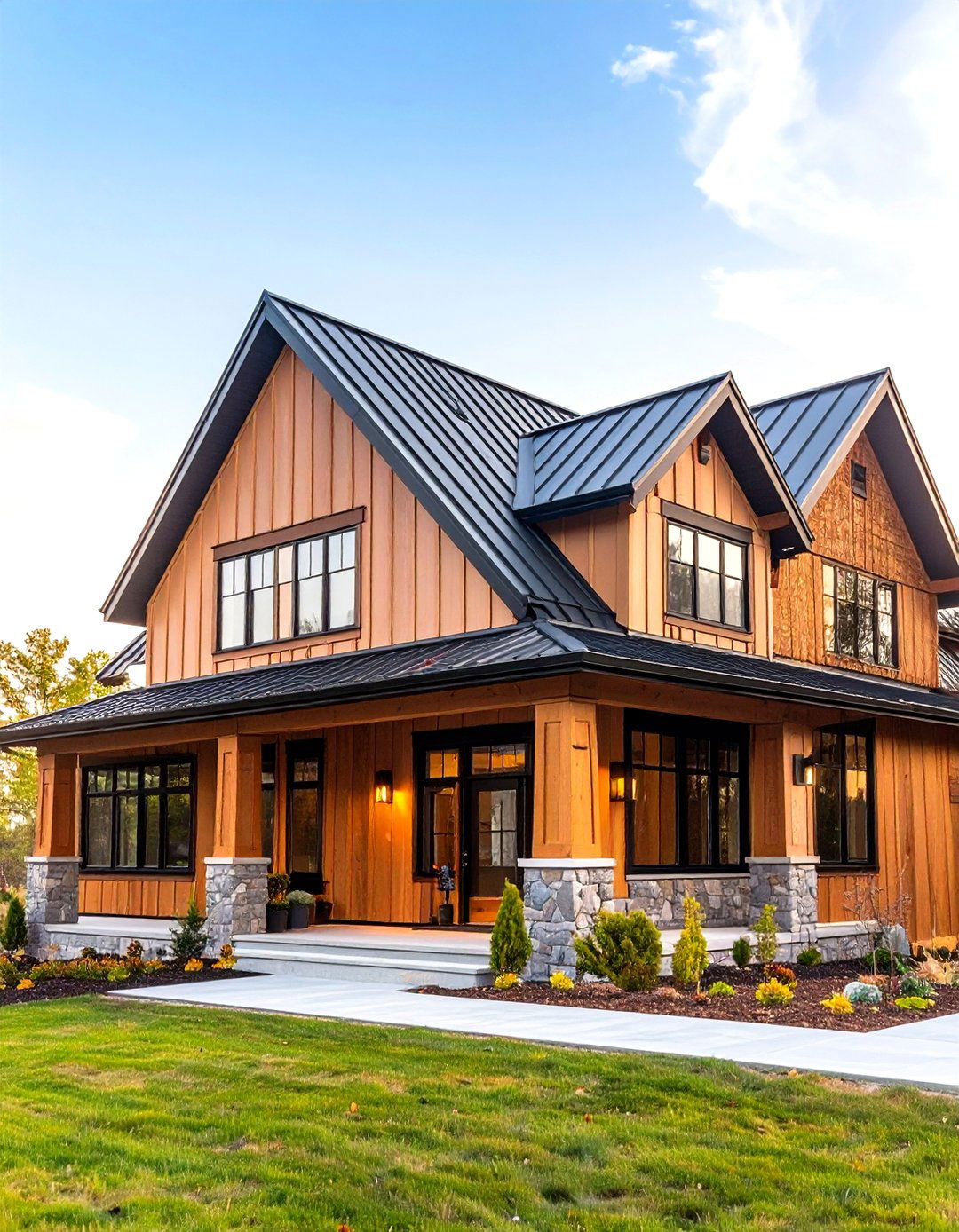 Modern Farmhouse Board and Batten Siding - 24 Tan House With Black Trim Design Ideas