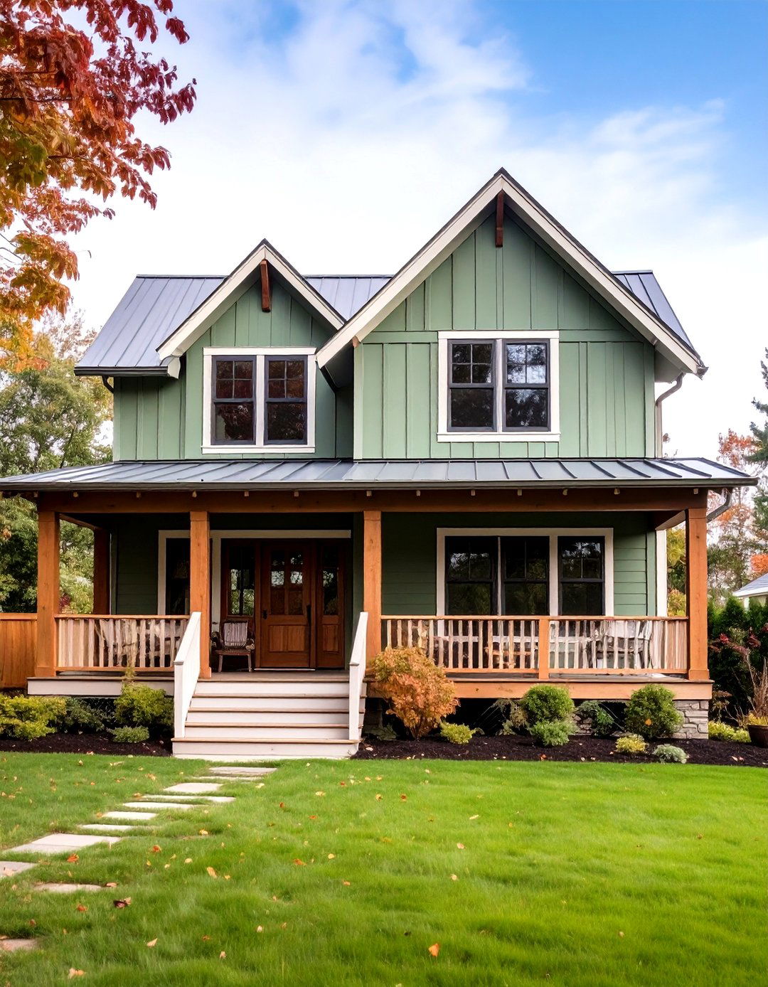 Modern Farmhouse Board and Batten - 24 Sage Green House With Brown Trim Ideas