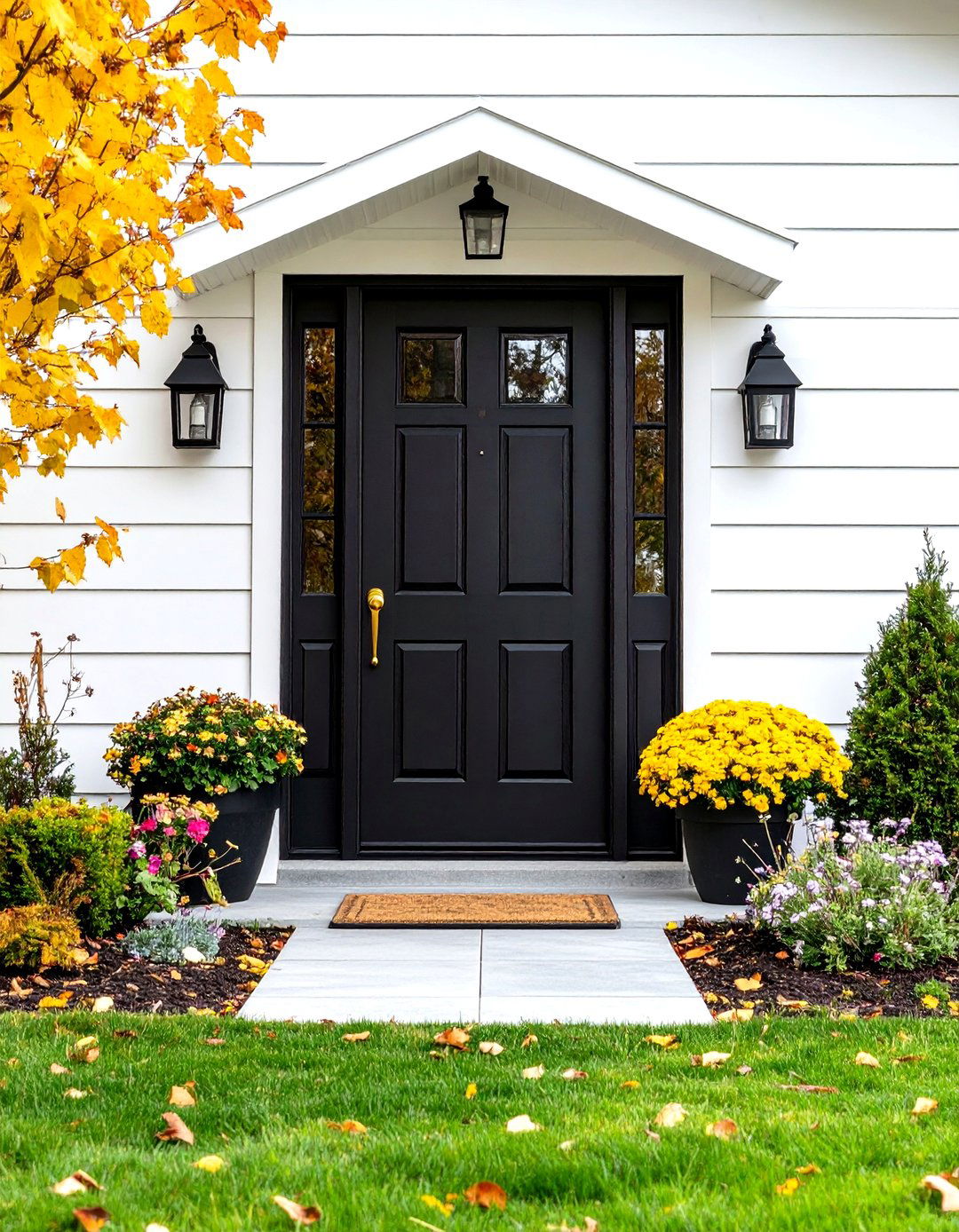 Modern Farmhouse Front Door Design - 24 White House Ideas With Black Doors