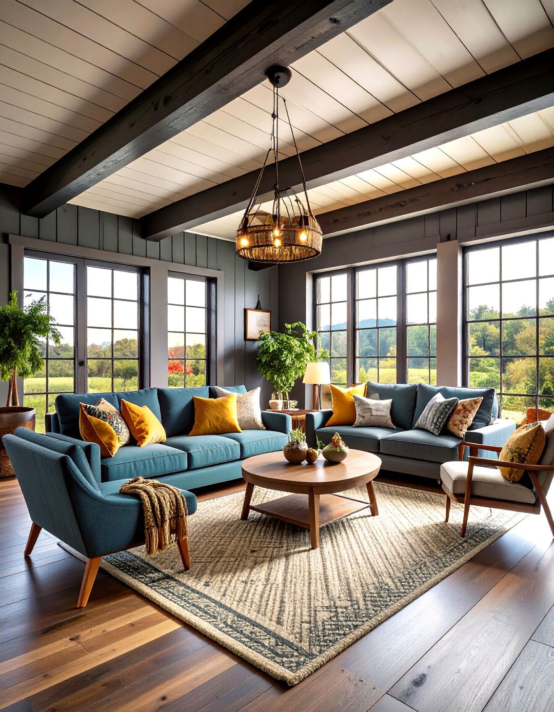 Modern Farmhouse Great Room - 24 Black Ceiling With Grey Walls