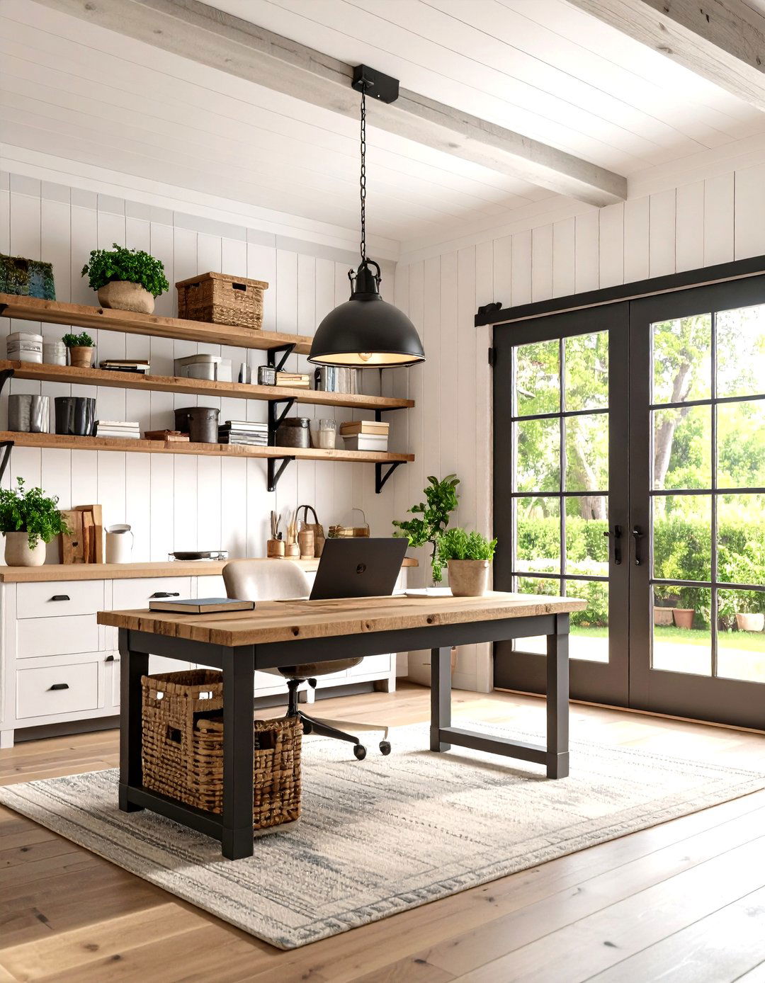 Modern Farmhouse Home Office with Shiplap Walls - 24 Small Home Office Ideas