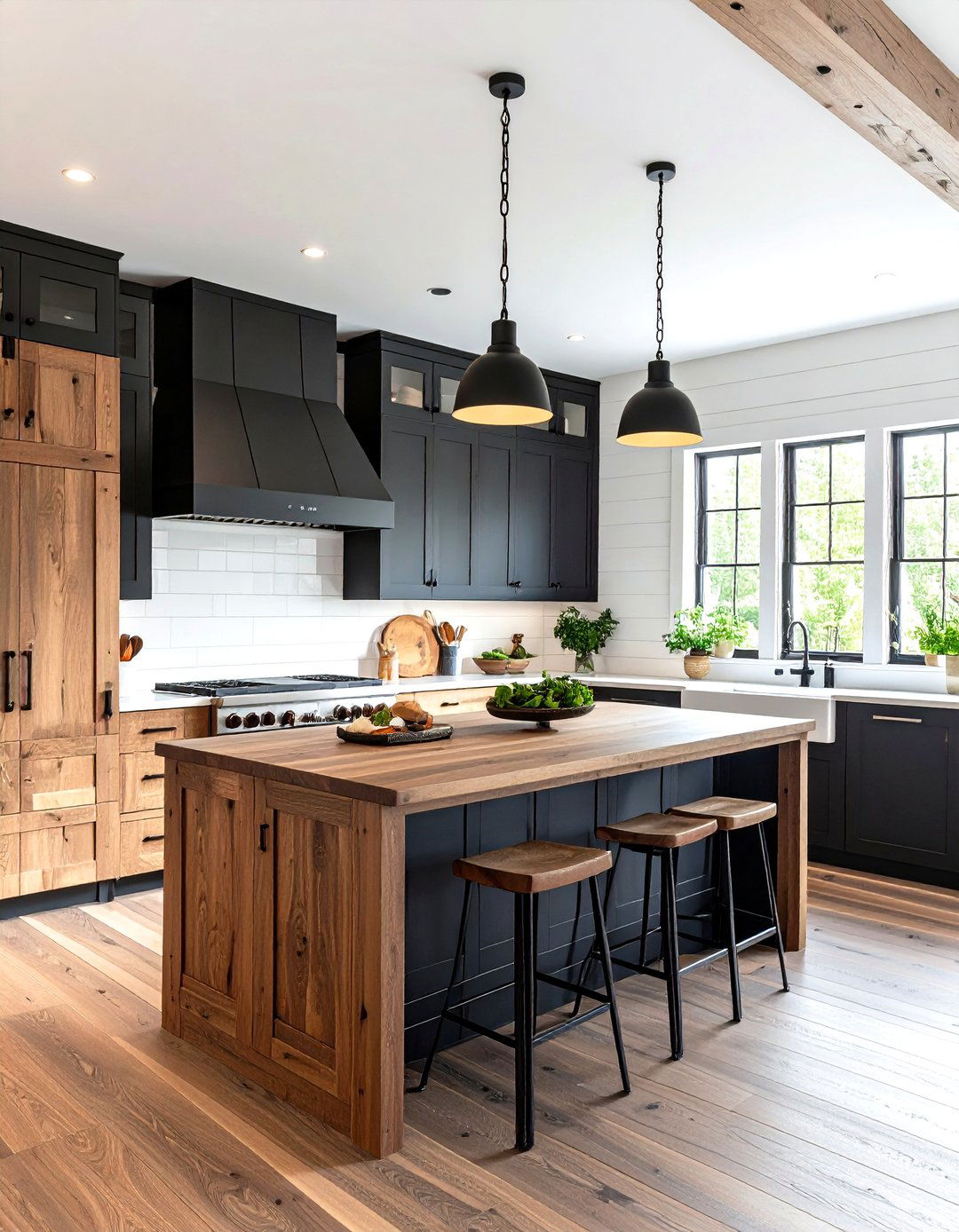 Modern Farmhouse Kitchen with Dark Walnut Butcher Block - 24 Kitchens With Butcher Block Countertops
