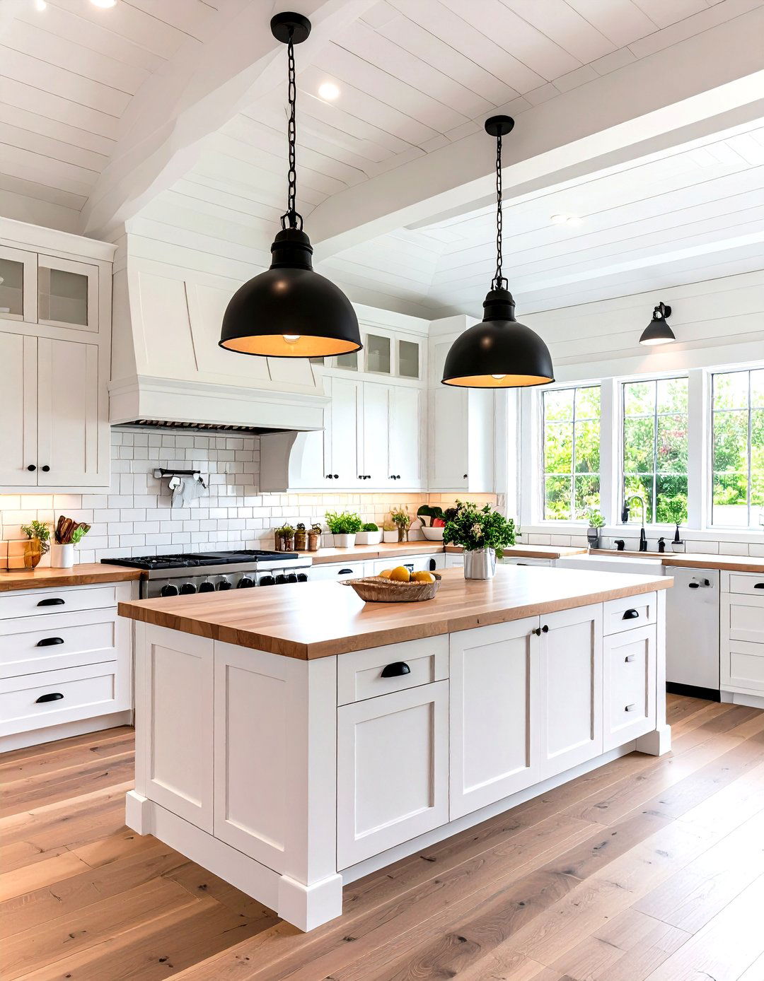 Modern Farmhouse Kitchen with Shiplap and Black Accents - 24 Sloped Ceiling Kitchen Ideas