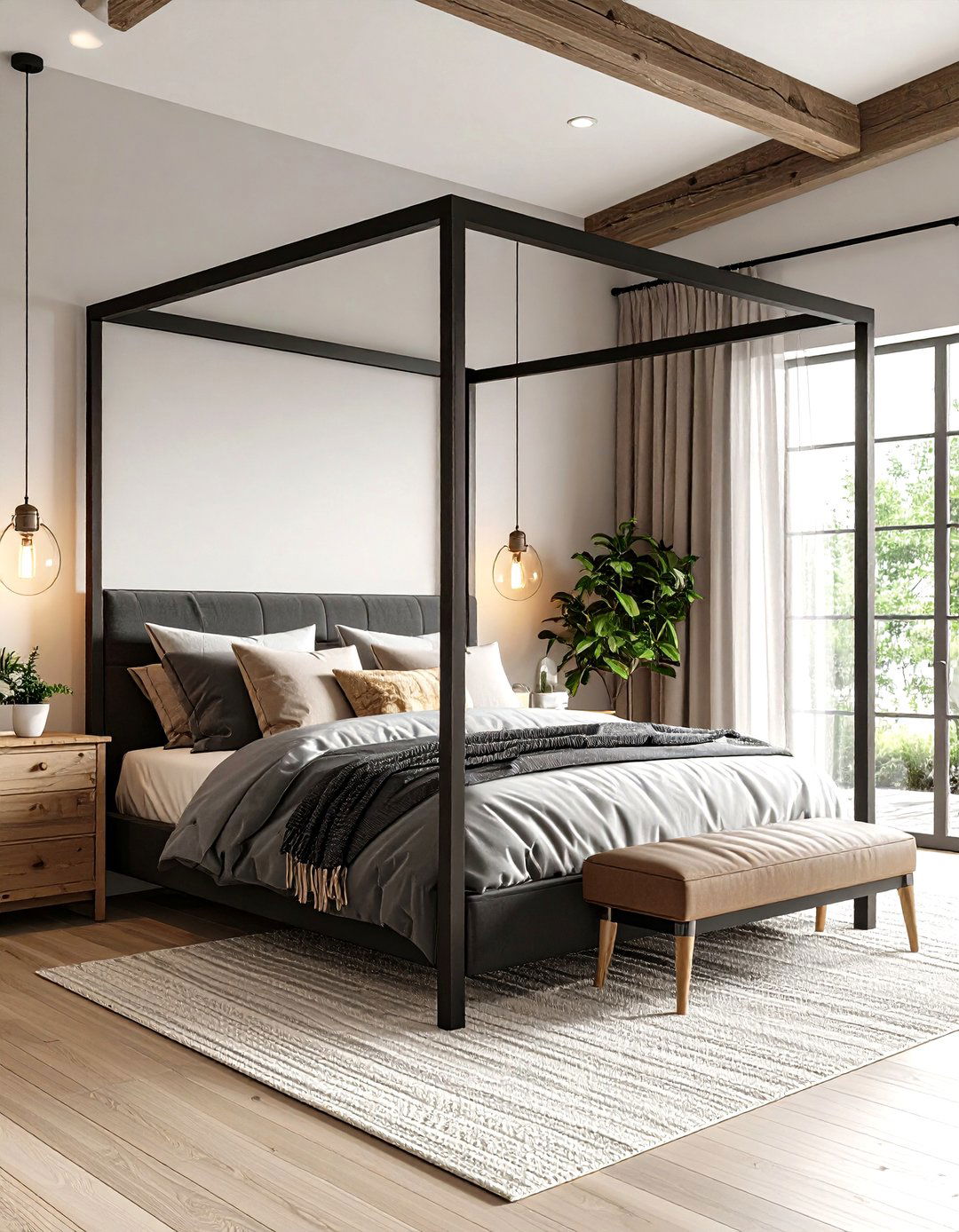 Modern Farmhouse Matte Black Details - 24 Matte Black Bedroom Ideas