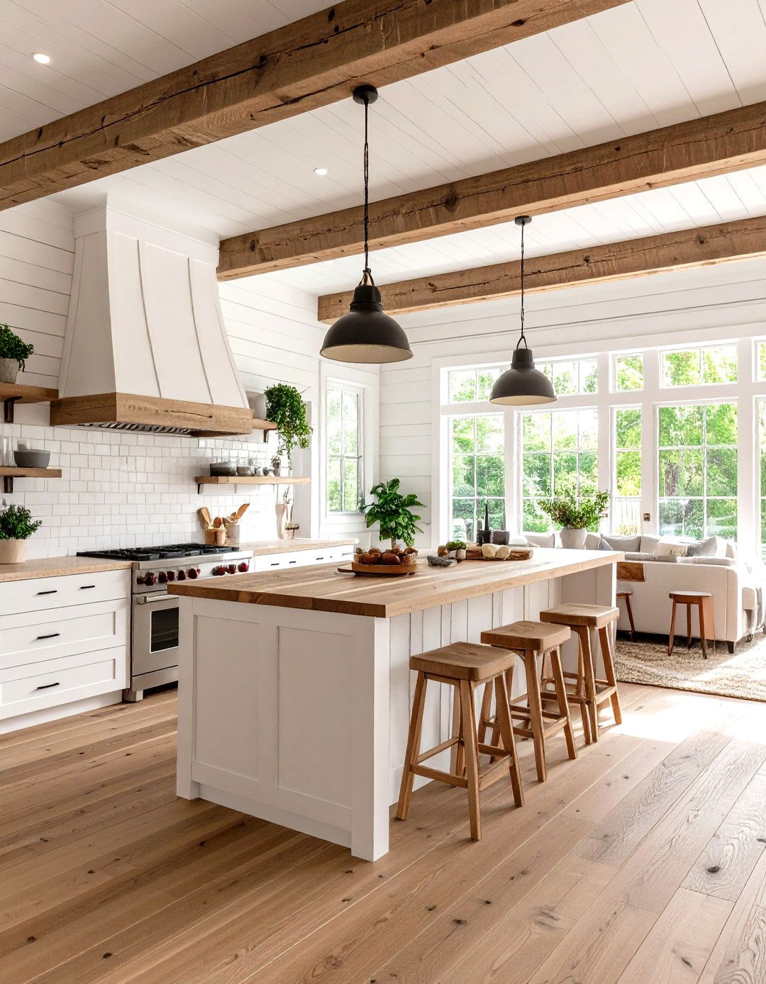 Modern Farmhouse Open Kitchen with Shiplap Details - 24 Open Kitchen Ideas