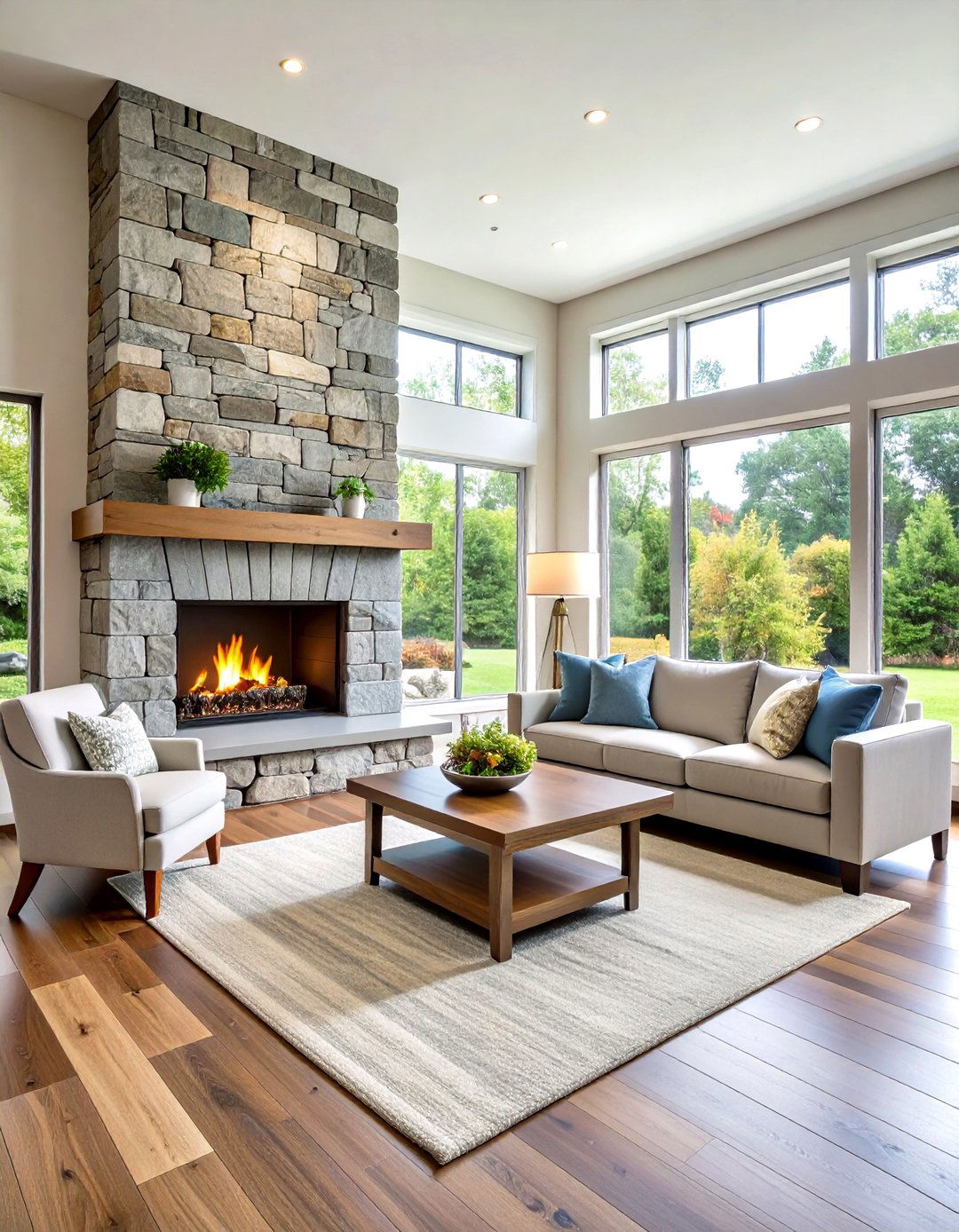 Modern Farmhouse Stone Surround - 24 Farmhouse Fireplace Ideas