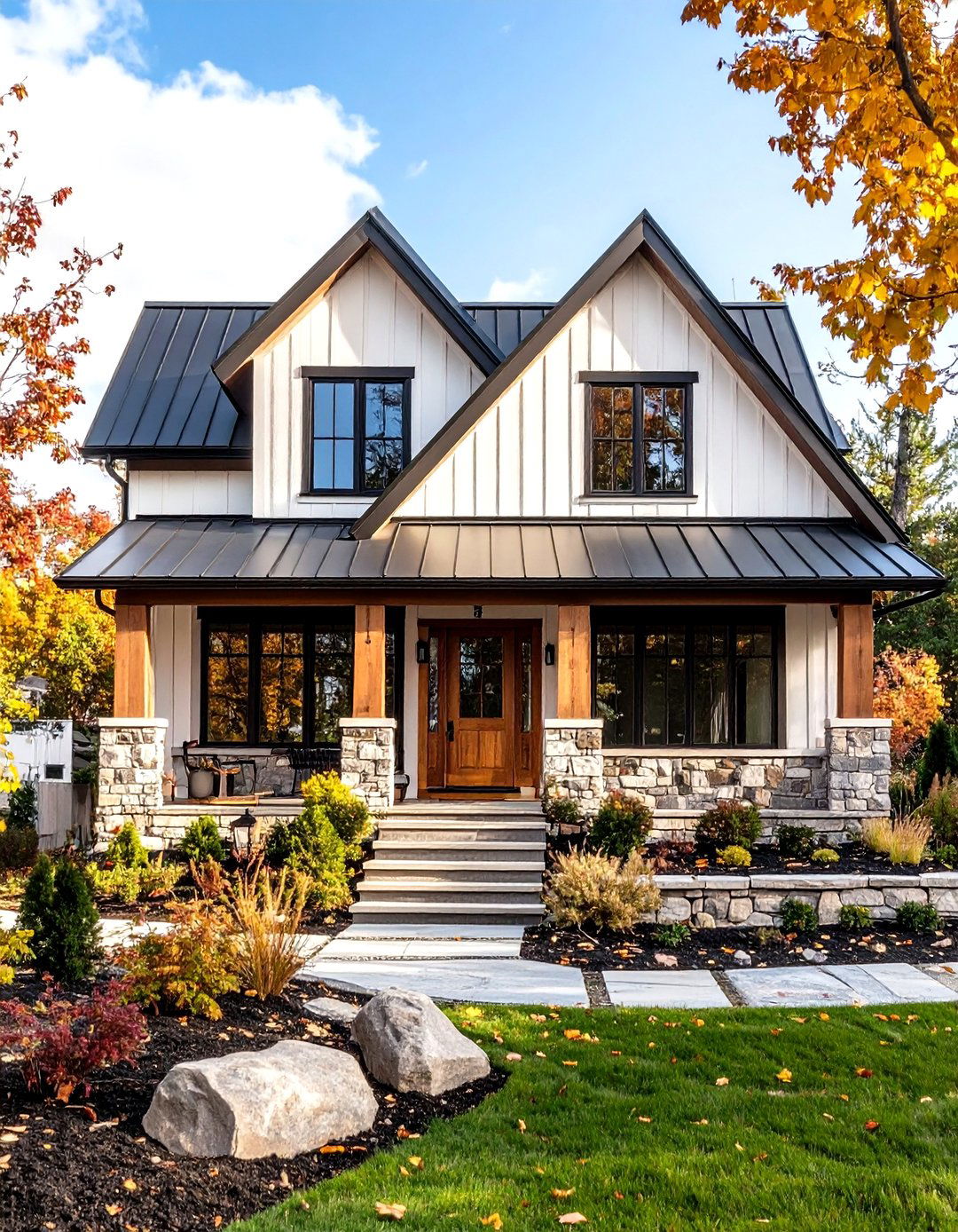 Modern Farmhouse Stone Wainscoting - 24 Stone Exterior Home Ideas