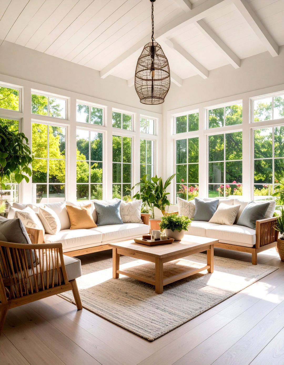 Modern Farmhouse Sunroom with Neutral Palette - 24 Farmhouse Sunroom Ideas