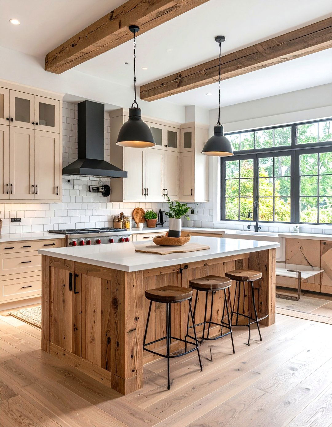 Modern Farmhouse White Kitchen with Sliding Barn Doors - 24 White Kitchen Ideas