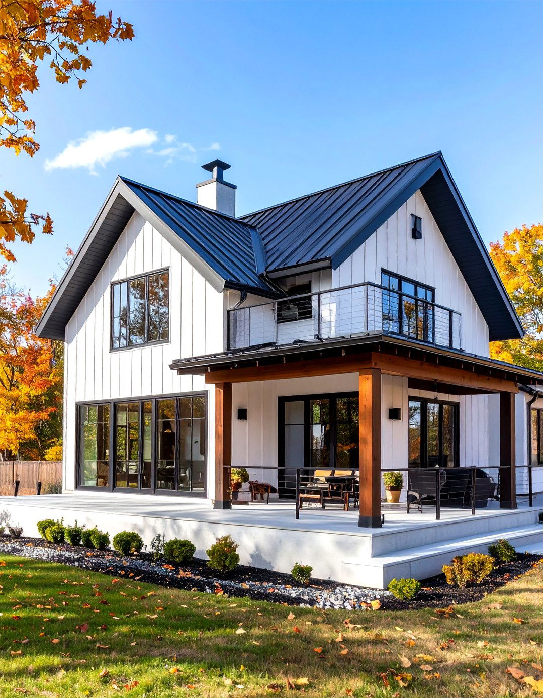 Modern Farmhouse with Steel Roof Accents - 24 White Farmhouse With Wrap-around Porch Ideas