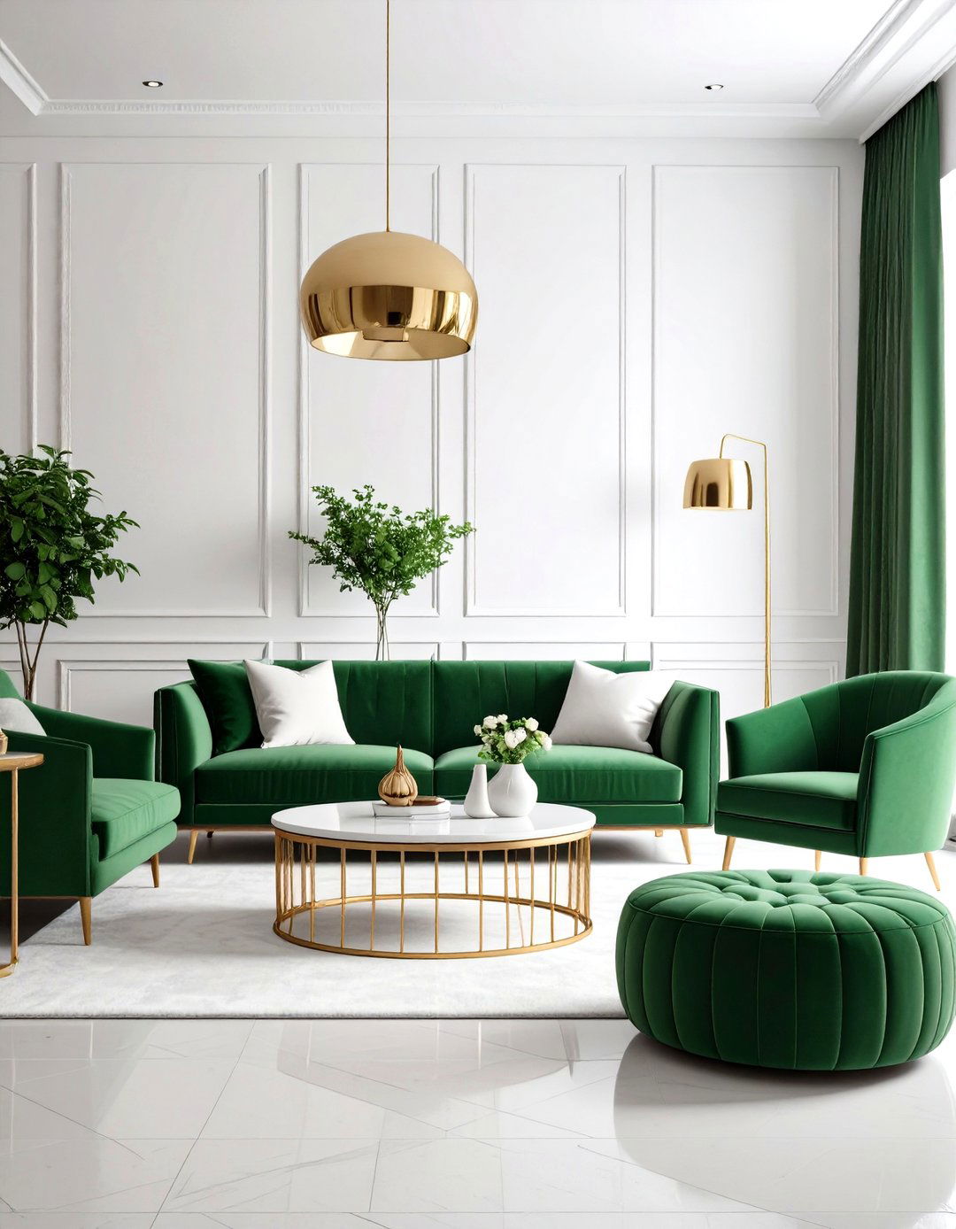 Modern Forest Green and White Contrast - 24 Forest Green Living Room Ideas