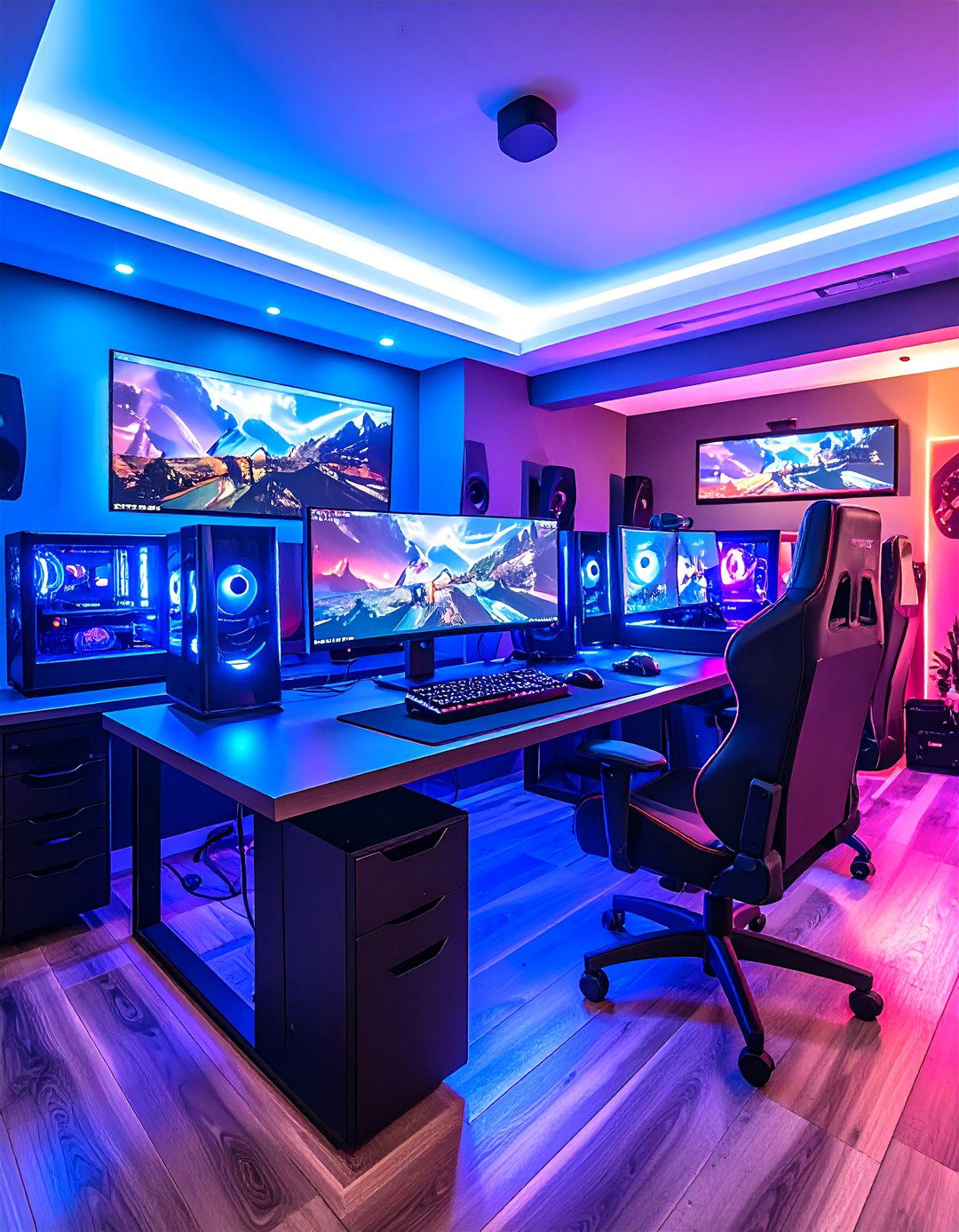 Modern Gaming Tech Hub - 24 Basement Game Room Ideas