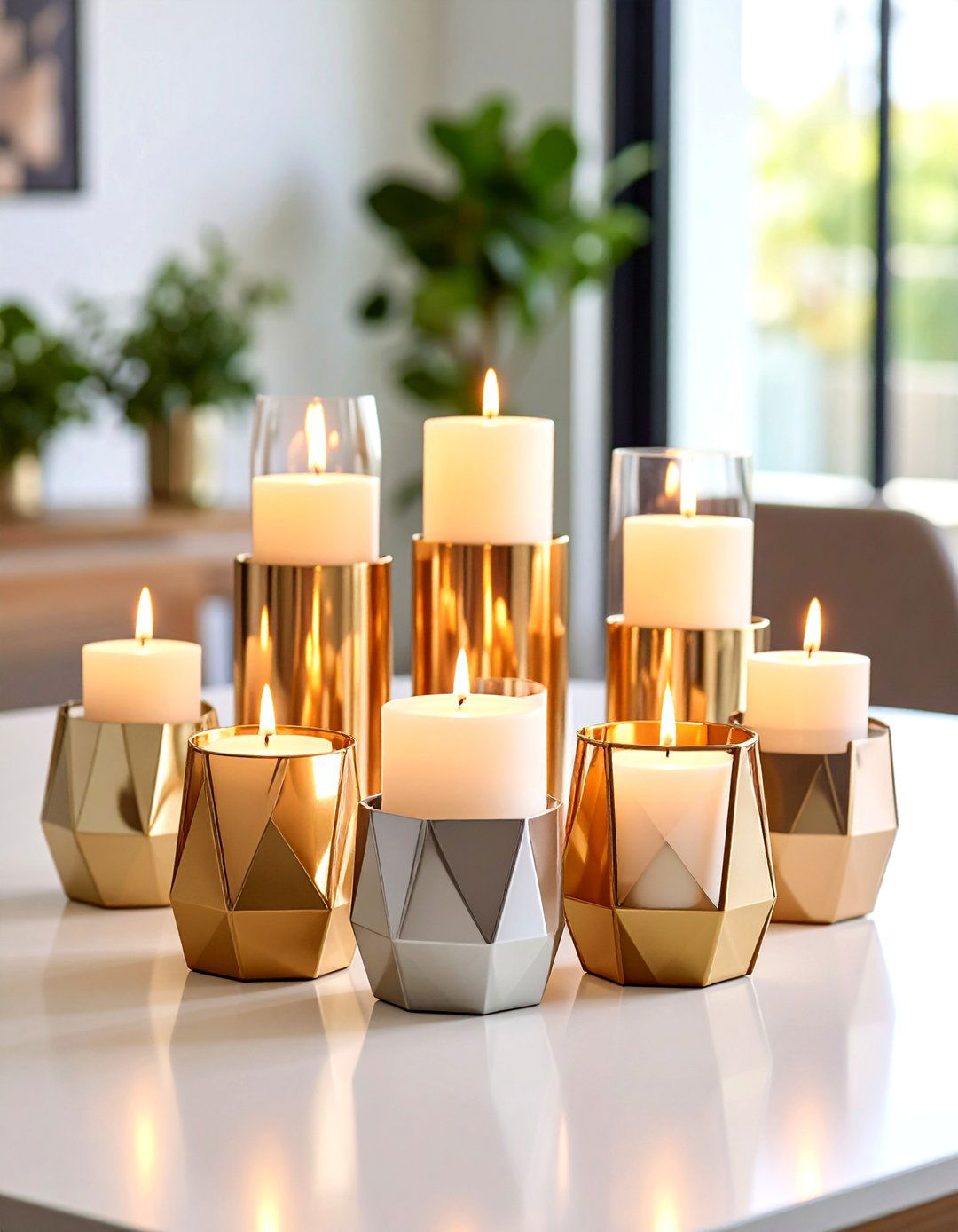 Modern Geometric Candle Display - 24 Dining Table Centerpiece Ideas